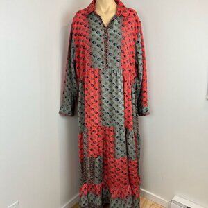 Raga Women's 2X Plus Red Orange Navy Blue Boho Maxi Dress Gown Long Sleeve Boho